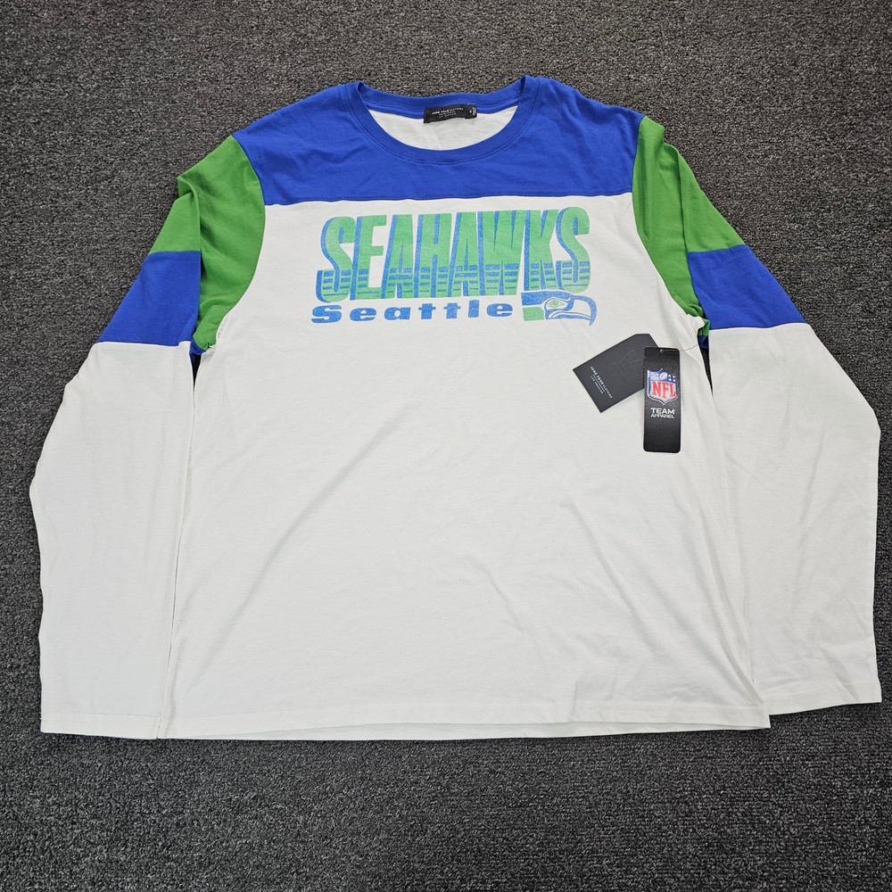 Junk Food Seattle Seahawks Long Sleeve Shirt Mens XL Blue Green spellout NFL