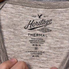 American Eagle Thermal Henley Shirt Mens Medium Gray Classic Fit Long Sleeve