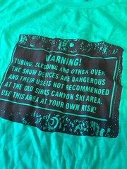 Old Sinks Canyon Ski Area T-Shirt Lander Wyoming M Green Warning Sign