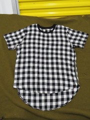 LILBETTER Men’s T-Shirt Black White XL Gingham Plaid Curved Hem Side Zip NWOT