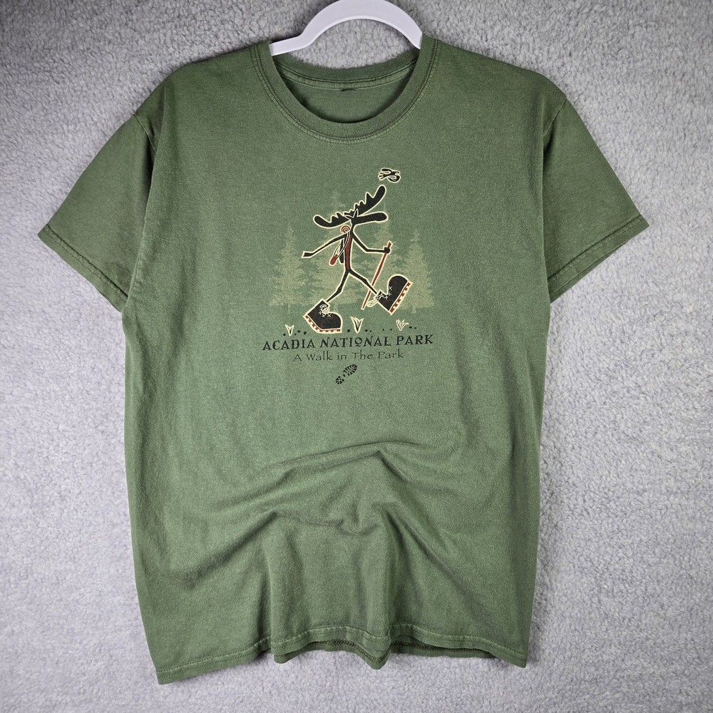 Acadia National Park T Shirt Mens Medium Green Nature Outdoors Hiking Animals