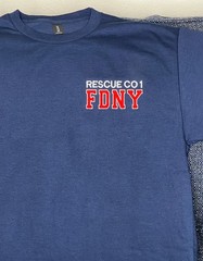 FDNY RESCUE CO 1 Gildan T-Shirt 50/50 Dryblend Custom Embroidery Size LARGE NEW