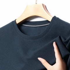 New Summer Waffle Round Neck Short Sleeved T-shirt for Men’s Short Sleeved Top