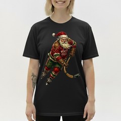 Vintage Santa Hockey T-Shirt North Pole Jersey Christmas Holiday Sports Sweater