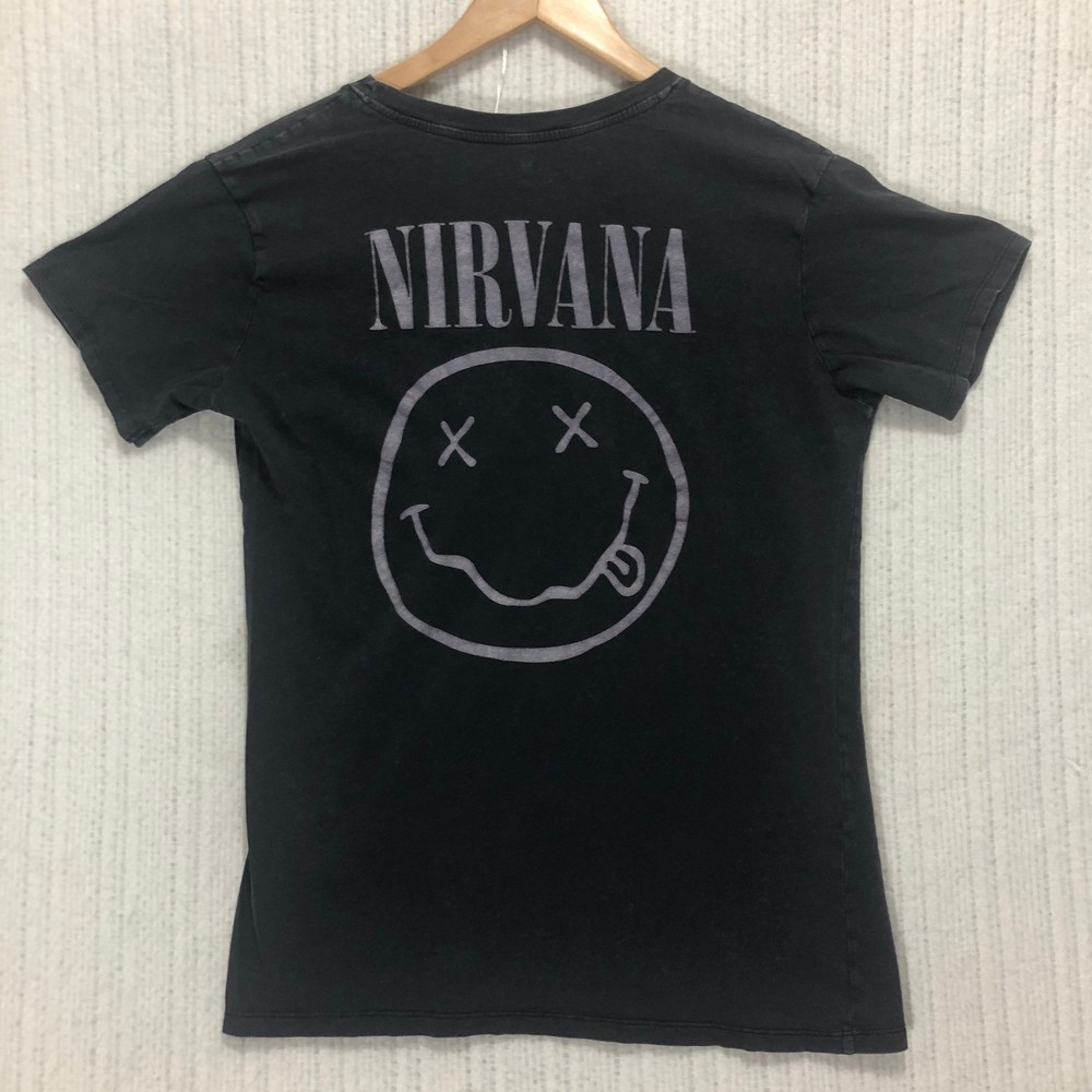 Nirvana Graphic T-Shirt Smiley Face Band Tee Print on Back Women’s Size PS
