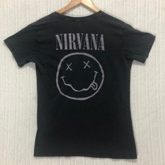 Nirvana Graphic T-Shirt Smiley Face Band Tee Print on Back Women’s Size PS