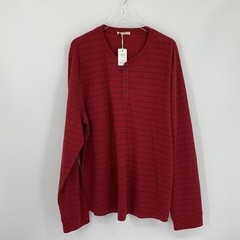 Marine Layer double knit henley stripe shirt wine navy blue rhubarb men new XXL