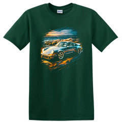 Porsche Pop Art Print Old Car Coastal Sunset T Shirt Retro Sports Car Tee
