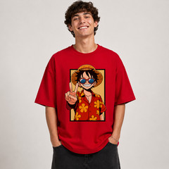 Anime Oversized T Shirt Japanese Streetwear Luffy Graphic Tee Unisex Cotton Top