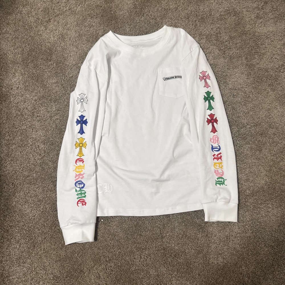 Chrome Hearts Men’s White M Crew Neck long Sleeve Graphic Logo Pocket T-Shirt