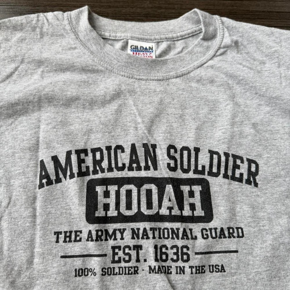 Vintage 90s army national guard “Hooah” Grey Size Large Tee Graphic