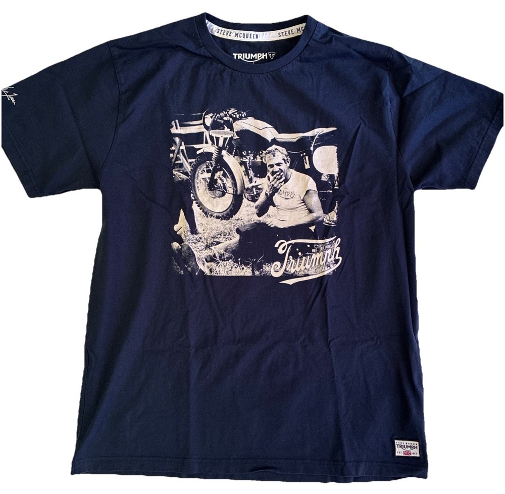 Triumph Steve Mcqueen T-Shirt Classic Original Double Sided Rare ￼