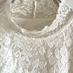 White lace design top, floral pattern, sheer sleees, spring clothing
