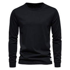 Solid Color Cotton T Shirt Men Casual O-neck Long Sleeved Mens Tshirts