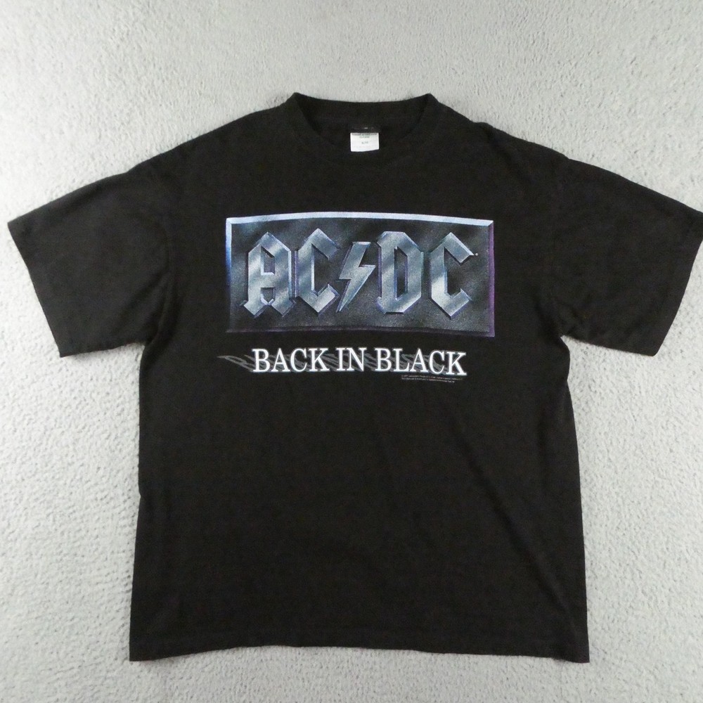 Vintage AC/DC Back In Black Shirt XL Black Band Tour Graphic Tee Double Sided