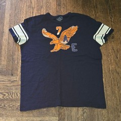 AMERICAN EAGLE Y2K Graphic T-Shirt Blue Vintage Fit Distressed Applique Mens L