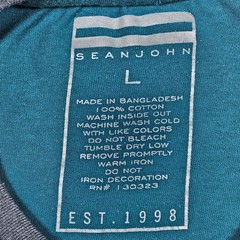 Sean John Lion Graphic L T-Shirt Raglan Teal w/ Gray Long Sleeve Crew Neck Cott
