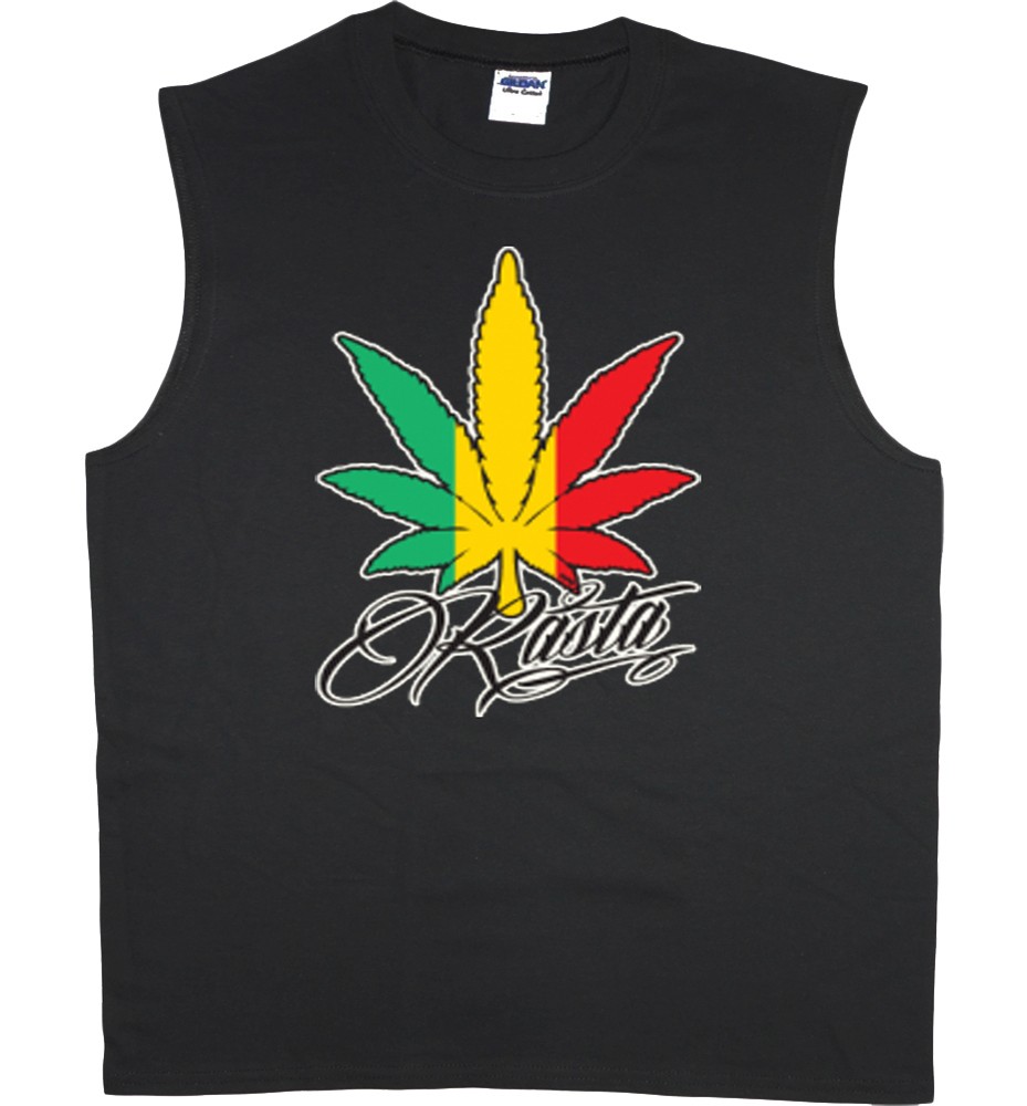 Men’s sleeveless shirt rasta pot leaf cannabis 420 workout muscle tee tank top