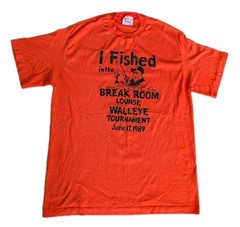 Vtg 1989 Funny WALLEYE FISHING TOURNAMENT T-Shirt XL Made In USA Single Stitch