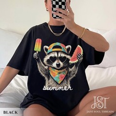 Summer Raccoon Shirt Funny Trash Panda Watermelon Popsicle Graphic Tee