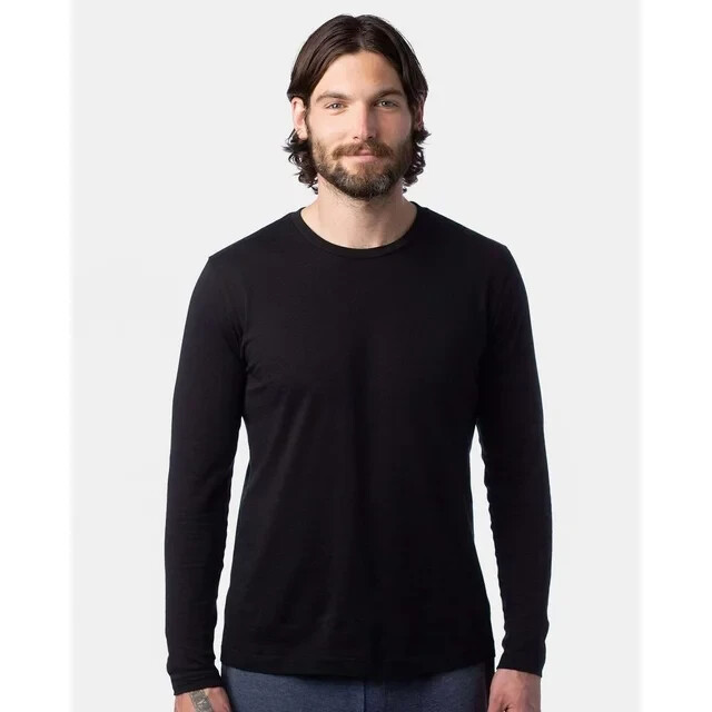 Alternative L94323 Mens Black Cotton Jersey Long Sleeve Go-To Tee Size M