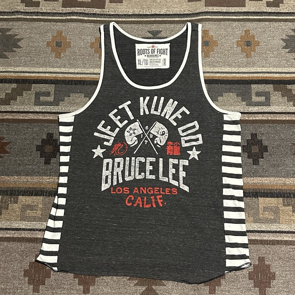 Roots Of Fight Tank Top Mens XL Gray Bruce Lee Martial Arts Sleeveless Shirt C3