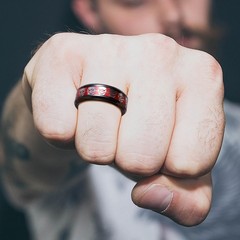 8mm Black Stainless Steel Fidget Rings, Men’s Wedding Rings Spinner Red Opal …
