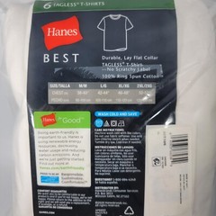 Hanes Best Tagless T-Shirt Lay-Flat Collar Tagless Cotton White 6 Count Size XL