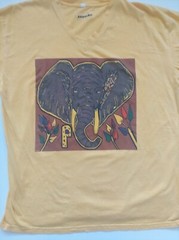 Abiyas Art V Neck Elephant Graphic T Shirt Adult Size Large Yellow