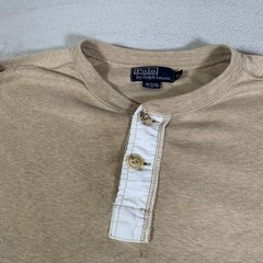 Vintage Polo Ralph Lauren Shirt Mens XL Beige Long Sleeve Henley Cotton Knit