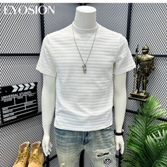 Summer Men Knitted Textured T-Shirt Slim Casual Solid O-Neck Short Sleeve Top