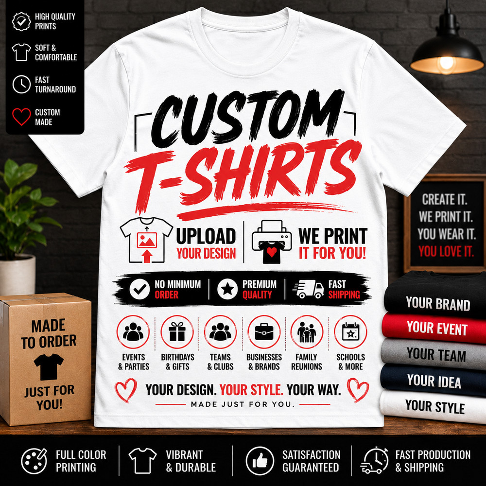 1 Custom 7XL Comfort Weight White Tee Shirt Your Artwork We Print & Ship to You