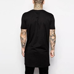 Mens Longline T-Shirt Cotton Hip Hop Extra Long Length White Tall Tee Top