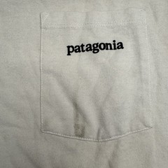 Patagonia T-Shirt with Chest Pocket – Blue – Large Graphic on Back – Men’s Small