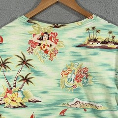 Polo Ralph Lauren Hawaiian Shirt Mens 2XL Green Hula Girl Surf Bear Tropical Tee