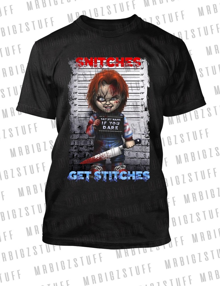 Pro Club 10XL Halloween Chucky Snitches Get Stitches Tee Shirt Big Tall Hip Hop