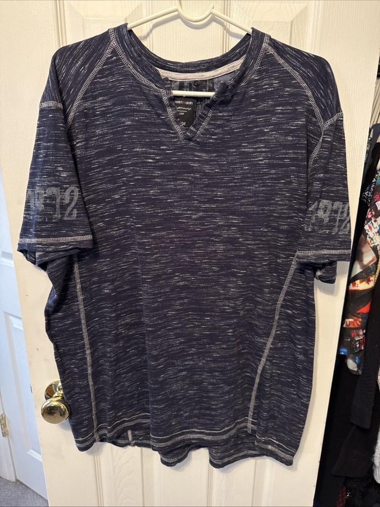 Paper Denim & Cloth Shirt Men’s Blue Slub Knit V-Neck Cotton Blend Top XXL