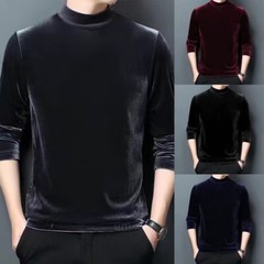 Mens Velvet Half Turtleneck Pullover Long Sleeve Jumper Blouse Tops Warm T-Shirt