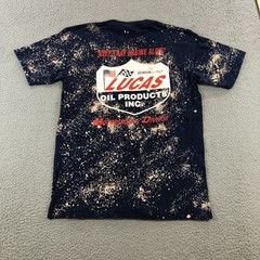vtg lucas oil t shirt mens M blue bleach spots racing performance drag autocross