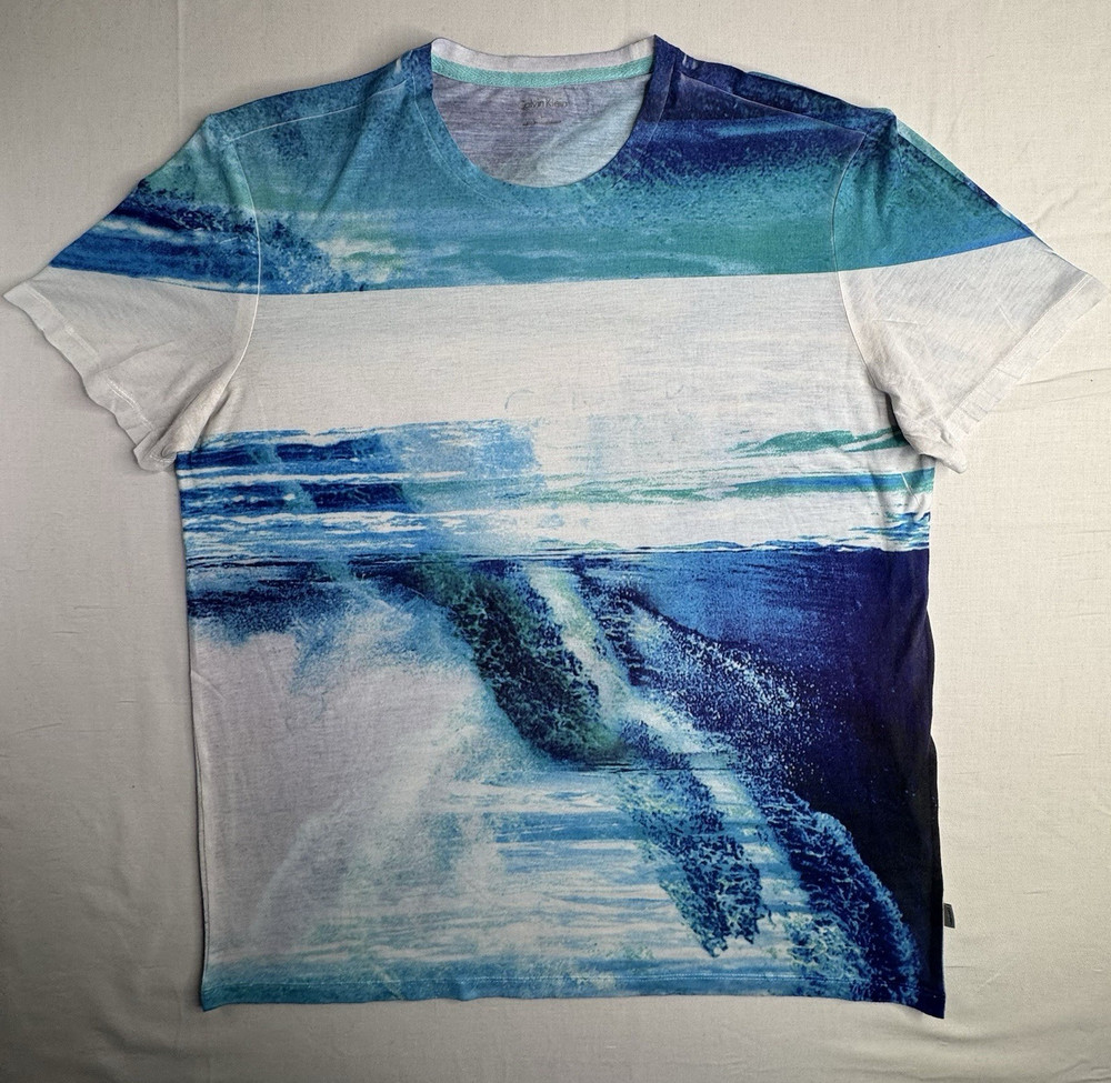 Calvin Klein Men’s Graphic Logo Crew Neck Short Sleeve T-Shirt Blue/White L