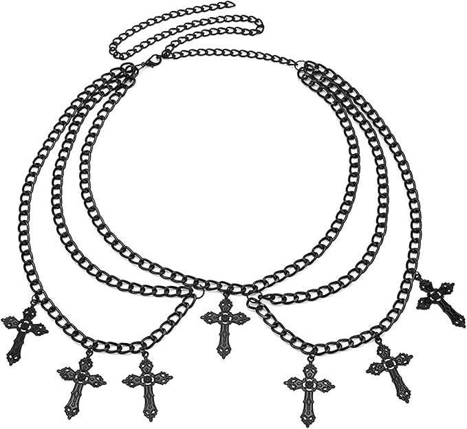 Gothic Cross Waist Chain Belt,Bohemian Layered Cross Belt for Women,Adjustabl…