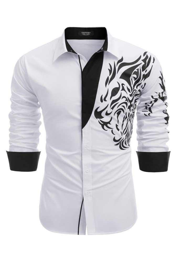 Men’s Dress Shirt Long Sleeve Casual Slim Fit Button Down(White Tie,XL)