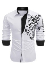 Men’s Dress Shirt Long Sleeve Casual Slim Fit Button Down(White Tie,XL)