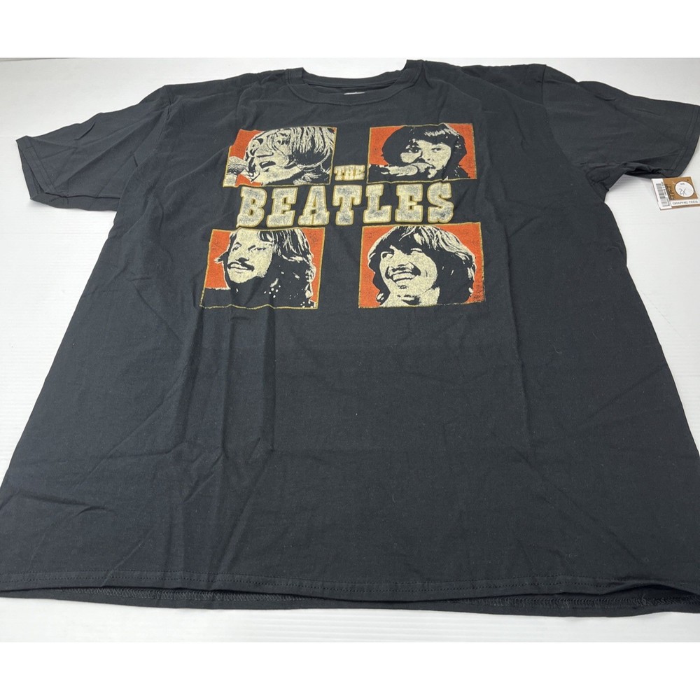 The Beatles Mens 2XL Black Graphic T-Shirt Apple Corps 2020 Band Tee Cotton