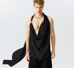 Unisex Small Cowl Neck O-Ring Linked Irregular Sleeveless Tank Tops Purple