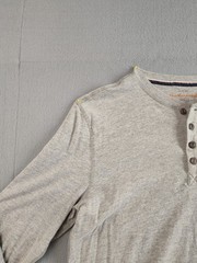 Weatherproof Men Shirt M Gray Henley Neck Long Sleeve Flat Front Pullover Tee