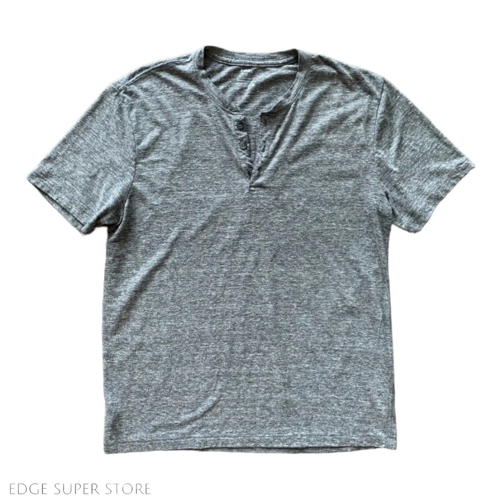 T-Shirt Heather Jersey Gray Crew Neck Henley Button Up Tee Shirt Size Small