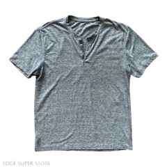 T-Shirt Heather Jersey Gray Crew Neck Henley Button Up Tee Shirt Size Small