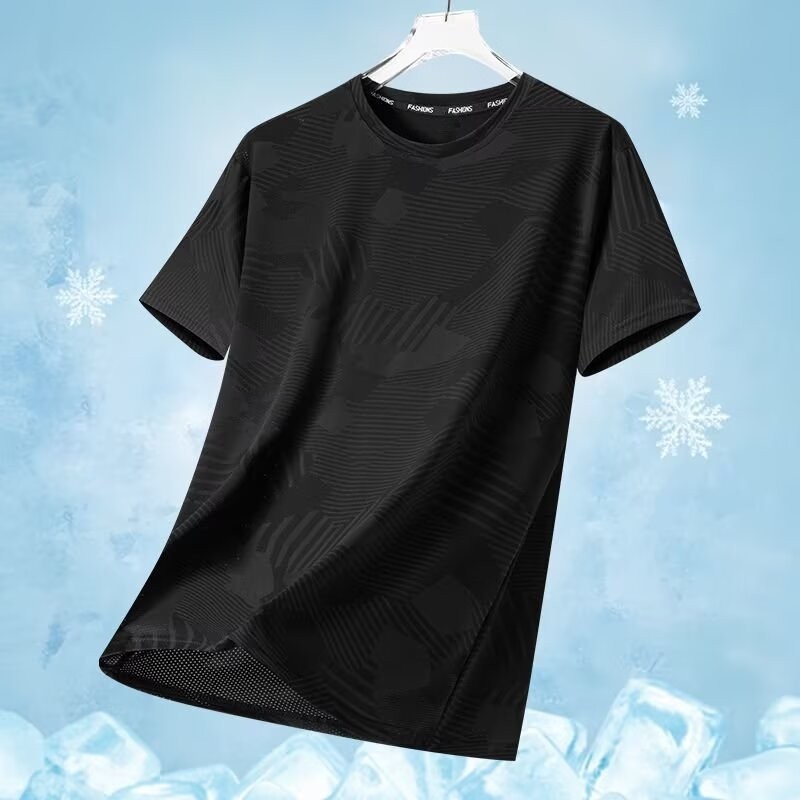 New Men’s Polyester Fiber Plain Crew Neck Ice Silk Short Sleeves T-Shirt M-5XL