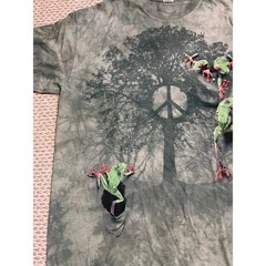 Frog Peace Sign Tree Tie Dye Graphic T-Shirt Green Mens Large vintage